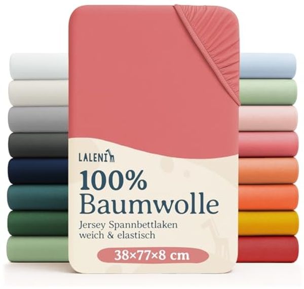 Laleni Spannbettlaken Stubenwagen oval 38x77 cm - Oeko-Tex Zertifiziert, 100% Baumwolle, atmungsaktives Spannbetttuch Jersey Baby, 135 g/m², Coral - Rot