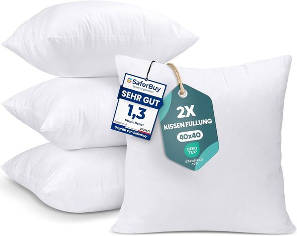 Utopia Bedding 4er Set Kissenfüllung 40x40 cm, Innenkissen Füllkissen Kopfkissen Sofakissen (Weiß)