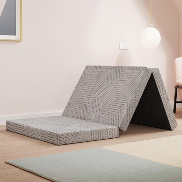 EGO Home Klappmatratze 80x195 cm, Gästematratze Klappbar Höhe 10 cm, Faltbare Matratze Härtegrade H3, Reisematratze, 3-Teilige Gel Visco Schaumstoff Faltmatratze für Reisen, Camping, Boden, Gästebet