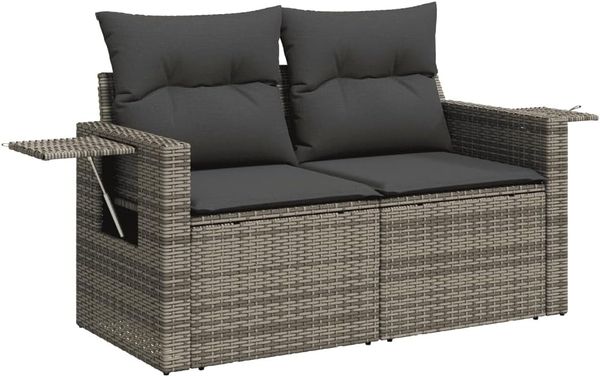 vidaXL 14-tlg. Garten-Sofagarnitur mit Kissen Grau Poly Rattan 3257138 Bild 7