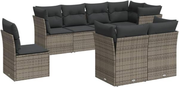 vidaXL 8-tlg. Garten-Sofagarnitur mit Kissen Grau Poly Rattan 3249769