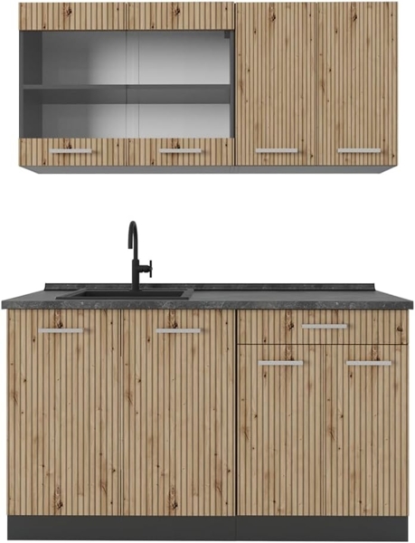 Singleküche R-Line Artisan Eiche/Anthrazit 140 cm ohne Arbeitsplatte Vicco