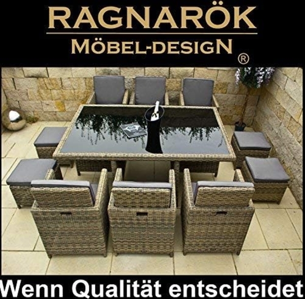Ragnarök Möbel-Design Garten-Essgruppe Heimdall Esstisch Set 6+4, (Set, Polyrattan, Alu), Würfelsystem