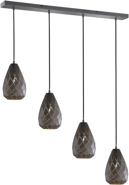 Balken Pendelleuchte ONYX 4 flammig mit Lasercut Muster Anthrazit innen Gold