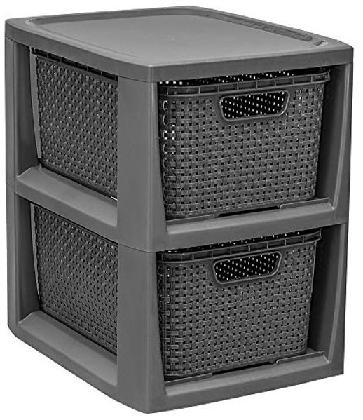 BranQ Badregal 1727, Rattan Regal Korbregal Badregal mit 2 Körben