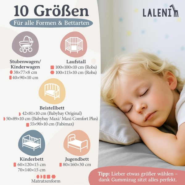 Laleni Jersey Spannbettlaken Babybett Kinderbett 60x120 cm - Oeko-Tex Zertifiziert, 100% Baumwolle, atmungsaktives Spannbetttuch Baby, 135 g/m², Moonlight Grey - grau Bild 2