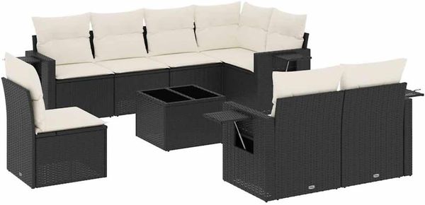 vidaXL 9-tlg. Garten-Sofagarnitur mit Kissen Schwarz Poly Rattan 3252783