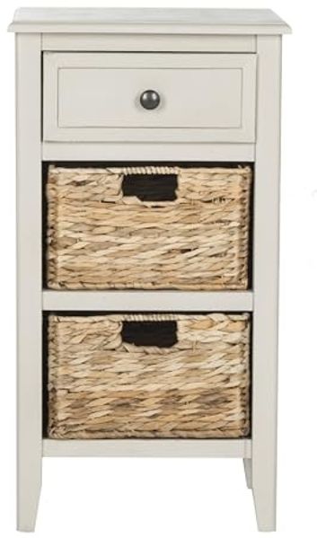 SAFAVIEH Contemporary Wooden Side Table with Storage, in Grey, 30 X 38 X 70