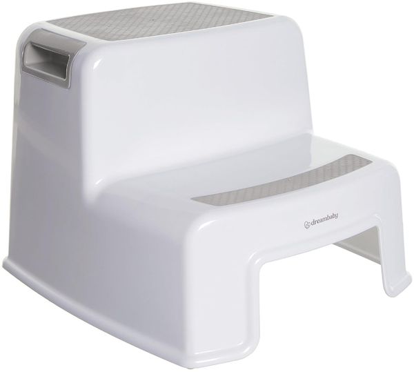 Dreambaby F687 Kinder-Tritthocker Tritt-Schemel Kinderschemel Anti-Rutsch, zweistufig, weiß/grau