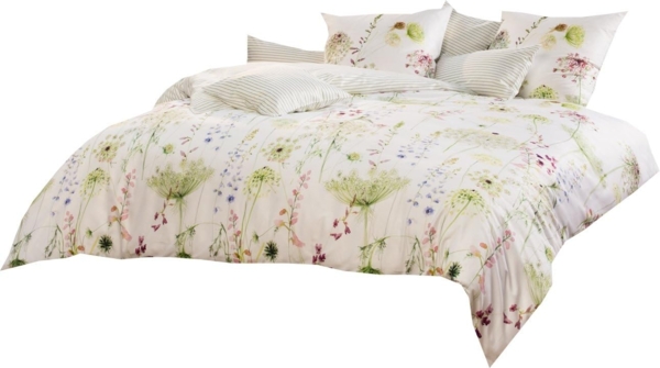 Estella Mako-Satin Bettwäsche-Garnituren 2 teilig Bezug 155x200 cm + 1 x Kissen 80x80 Meadow Floral grün