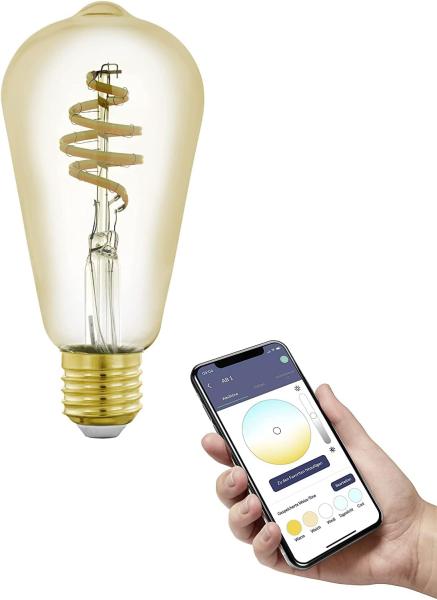 Eglo 12242 Connect-Z LED Leuchtmittel E27 4,9W Glas amber L:14. 2cm Ø:6. 4cm dimmbar 2200-6500K extra warmweiß bis tageslichtweiß