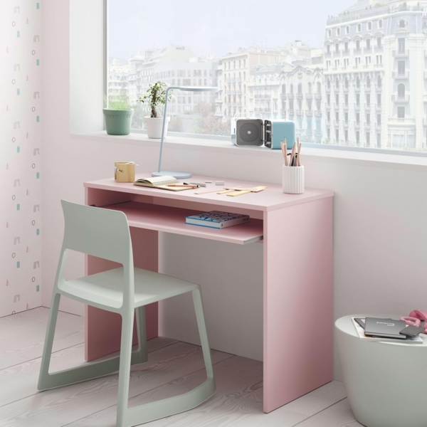 Habitdesign, Computertisch mit abnehmbarem Tablett, Jugendschreibtisch, Rosa, Maße: 90 x 79 x 54 cm (B x H x T), Modell I-Joy Bild 2