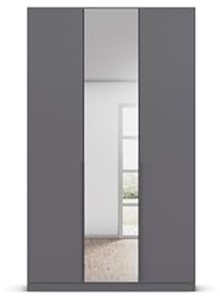 Rauch Möbel Alabama, Kleiderschrank, Garderobe, 3-türig, Spiegel, Zubehör Premium, 2 Kleiderstangen, 5 Einlegeböden, Schubladeneinsatz, Farbe Grau metallic, Schwarz, Griff Grau metallic, 136 x 210 x 54 cm Bild 6