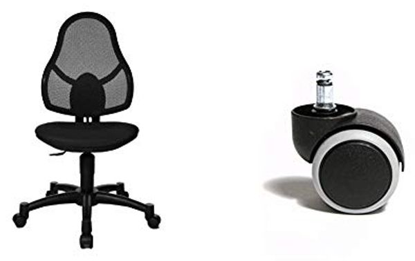 Topstar Open Art Junior, Schreibtischstuhl für Kinder und Jugendliche, Bezugsstoff, schwarz & 6991 Rollenset, Hartbodenrollen für Bürostuhl, Rollenset = 5 Rollen für Schreibtischstuhl, schwarz