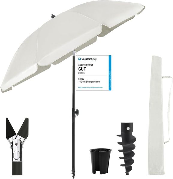 Sekey Sonnenschirm Ø180 cm Balkonschirm Terrassenschirm mit Schutzhülle und Bodenhülse, LxB: 180,00x180,00 cm, UV-Schutz 50+, höhenverstellbar, beidseitig um 30° knickbar