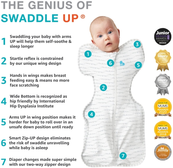 Love to Dream Swaddle UP, Baby-Schlafsack, selbstberuhigende Pucktücher für Neugeborene, länger schlafen, eng anliegende Passform hilft, Schreckreflex zu beruhigen, Neugeborene Essentials für Babys, 1 Bild 7