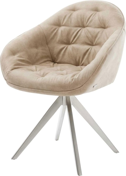 Esszimmerstuhl Gaio-Flex Mikrofaser Beige Vintage Kreuzgestell kantig Edelstahl