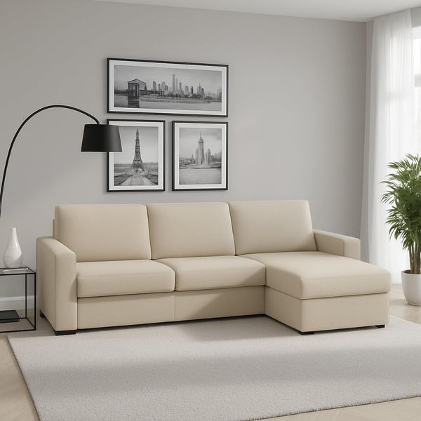 Talamo Italia - Sofa mit Halbinsel Debora, Ecksofa, umkehrbare Aufbewahrungshalbinsel, schmale Armlehnen, 100 % Made in Italy, 260 x 95 x 90 cm, Beige
