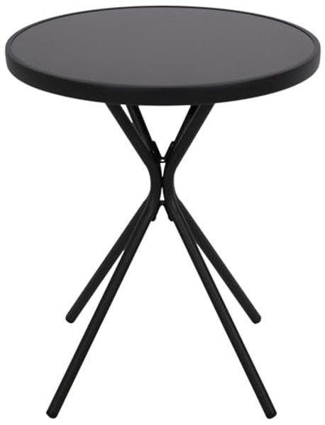 DEGAMO Gartentisch MILANO, 60cm rund, Metall anthrazit, Glasplatte schwarz