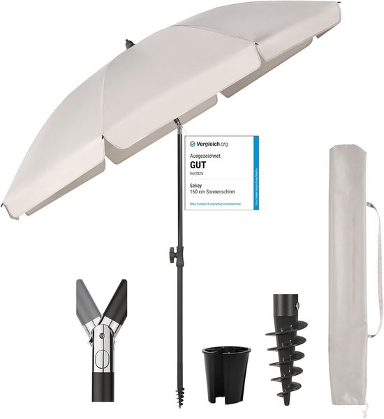 Sekey 180 cm Sonnenschirm Balkon mit Bodenhülse & Schutzhülle, Neigungs und Höhenverstellung, Sonnenschirm Strand für Balkon, Garten & Terrasse, Runder Sonnenschutz UPF 50+