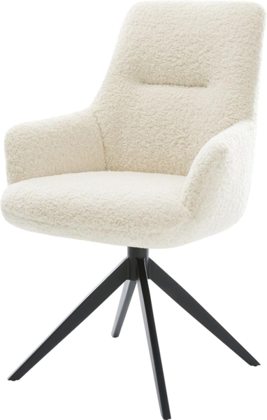 Drehstuhl Zelia-Flex mit Armlehnen Teddystoff Beige Kreuzgestell breit Schwarz 360° drehbar Wippfunktion Taschenfederkern