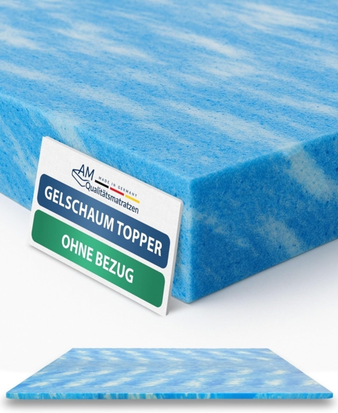 AM Qualitätsmatratzen, Topper Gelschaum weich, Basic Geltopper ohne Bezug, RG50, Made in Germany, H2, 4 cm hoch, 80x200 cm