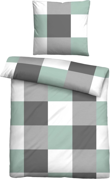 Traumhaft schlafen - Castell - Markenbettwäsche Thermo-Fleece Bettwäsche 0360750 KARO, mint, 1x 155x220 cm + 1x 80x80 cm