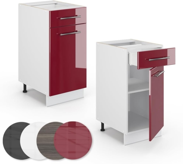 Küchenunterschrank Fame-Line Bordeaux Hochglanz 40 cm ohne Arbeitsplatte Vicco Bild 6