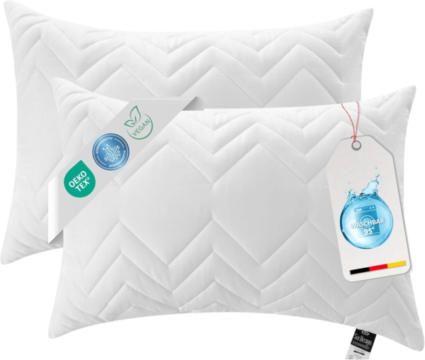 SEI Design Microfaserkissen Kopfkissen Kissen Zierkissen Sofakissen Nackenstützkissen 50x70, Füllung: 100% Mikrofaser, Seitenschläfer, Rückenschläfer, Bauchschläfer, 2-er SET, Schlafkissen gesteppt mit Reißverschluss Kochfest 95° Bild 1