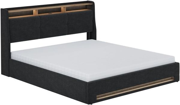 Polsterbett Christin Anthrazit/Eiche 180x200 mit LED, USB-Anschluss & Matratze Vitalispa