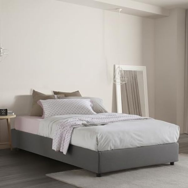 Talamo Italia - Doppelbett Nicole, Bettkasten mit Stoffbezug, 100 % Made in Italy, Öffnung vorne, geeignet für Matratze 120x190 cm, Grau