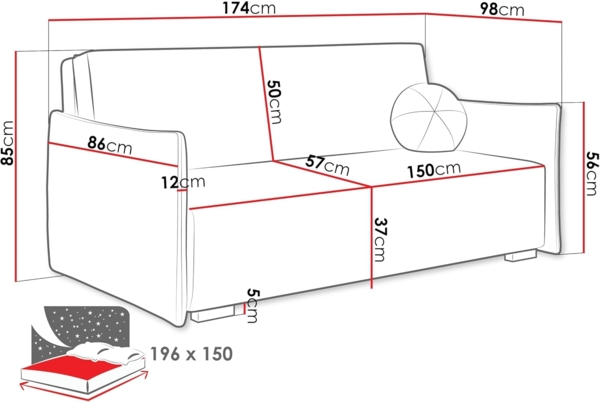Sofa Viva Glov IV mit Schlaffunktion, 3 Sitzer Schlafsofa mit Bettkasten (Farbe: Soul 04) Bild 3