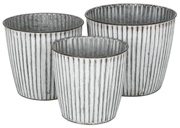 finehomegarden Blumentopf Metall Topf Übertopf Blumentopf 3er Set weiß/grau Ø16+18+20cm (Set, 3 St, 3er-Set), Pflanzgefäß Wohnbereich
