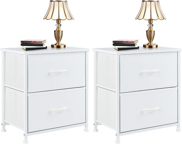 DUMOS Nachttisch 2er Set Beistelltisch Stoff Schubladenschrank Schmal Schrank Kommode Schlafzimmer Industrial Stil für Wohnzimme Kinderzimmer Flur Aufbewahrungsschrank