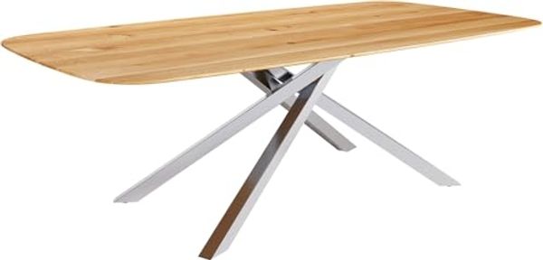 Esstisch Edge Boot 240x120x2,5-3 Eiche Natur Kreuzgestell Rechteck Edelstahl Schweizer Kante