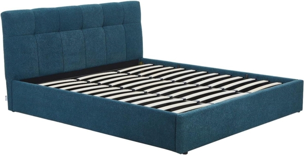 Vente-unique - Bett mit Bettkasten - 180 x 200 cm - Bouclé-Stoff - Petrolblau - MAZIRI