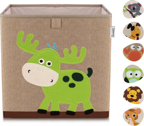 Lifeney Aufbewahrungsbox mit Hirsch Motiv I Spielzeugbox mit Tiermotiv passend für Würfelregale I Ordnungsbox für das Kinderzimmer I Aufbewahrungskorb Kinder