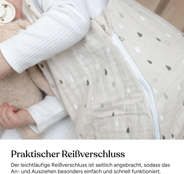 Ehrenkind® Baby Sommerschlafsack Rund | Musselin | Sommer Schlafsack Gr. 50/56 Grau-Weiße Punkte | Schlafsack Baby Schlafsack Kinder Bild 9