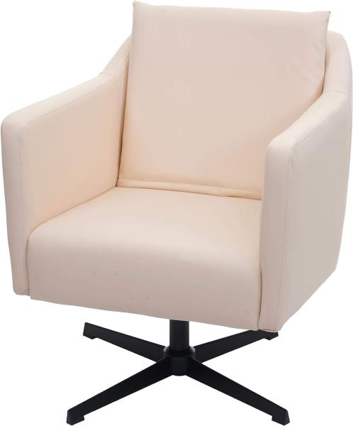 Lounge-Sessel HWC-H93b, Sessel Cocktailsessel Relaxsessel mit Fußkreuz, drehbar Kunstleder creme-beige