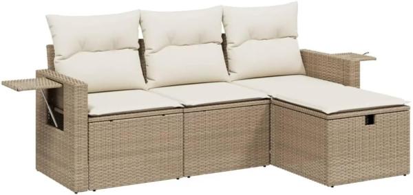 vidaXL 4-tlg. Garten-Sofagarnitur mit Kissen Beige Poly Rattan 3263754