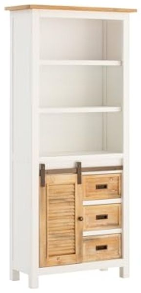 Rustikaler Capera Hochschrank 80x180x35cm weiß-braun Pinienholz Schiebetür Stauraum für Bad & Wohnzimmer | massivum
