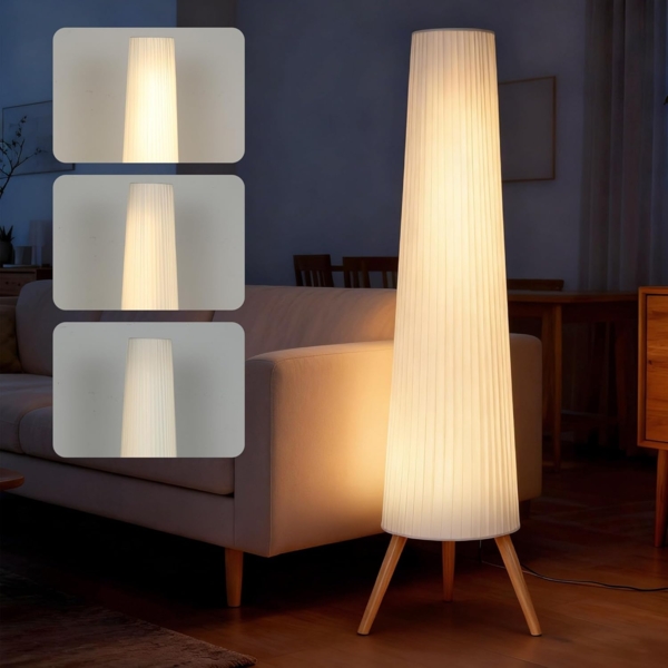 HOMCOM Stehlampe Dimmbar Stehleuchte mit Dreibein, Fußschalter, Dimmfunktion, LED fest integriert, Warmweiß, für Wohnzimmer Schlafzimmer, Weiß