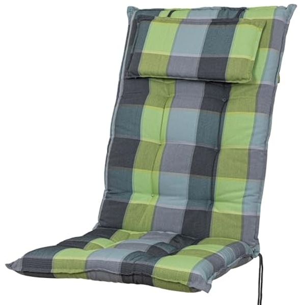 Sun Garden Hochlehnerauflage Hochlehner Inco 10475-240 grau-grün kariert 120x50x7,5 cm Sun Garden, (1 St), Halteband verstellbar mit Bindebändern
