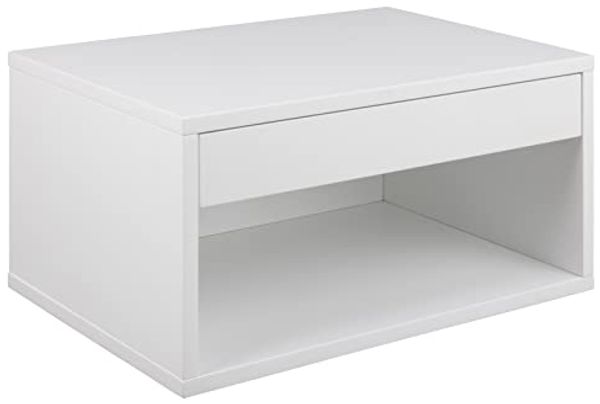 AC Design Furniture Kelda quadratischer weißer Nachttisch mit 1 Schublade und offenem Fach, Wandmontierter Nachttisch mit Stauraum, geräumiger Nachttisch, Ordnung im Schlafzimmer
