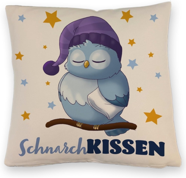 speecheese Dekokissen Schlafende Eule Kissen mit Leinenoptik Spruch SchnarchKissen