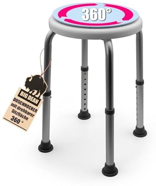 Duschhocker 360° drehbarer belastbarer Duschstuhl bis 136 kg höhenverstellbarer Duschhocker. rutschfest durch Gummifüße