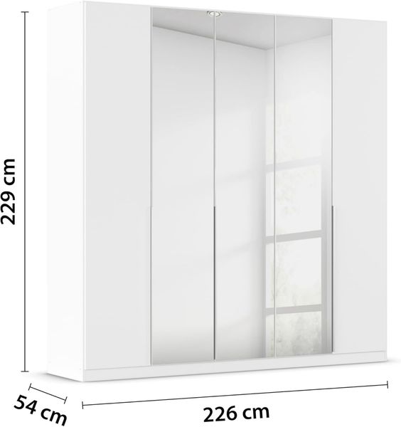Rauch Möbel Alabama Schrank Kleiderschrank Drehtürenschrank Weiß mit Spiegel 5-türig inklusive Zubehörpaket Classic 3 Kleiderstangen, 9 Einlegeböden BxHxT 226 x 229 x 54 cm Bild 3