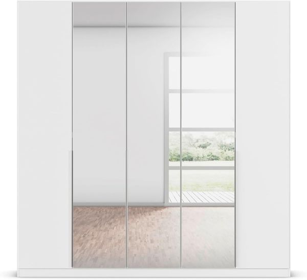 Rauch Möbel Alabama Schrank Kleiderschrank Drehtürenschrank Weiß mit Spiegel 5-türig inklusive Zubehörpaket Classic 3 Kleiderstangen, 9 Einlegeböden BxHxT 226 x 229 x 54 cm Bild 8