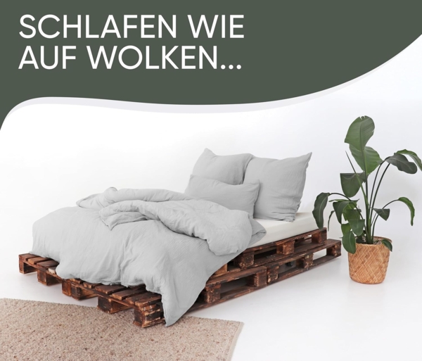 jilda-tex Bio-Bettwäsche Musselin Medina 100% Bio-Baumwolle Knitterlook Bügelfrei Uni Made in Green (Hellgrau, 135x200 + 80x80 cm) Bild 8