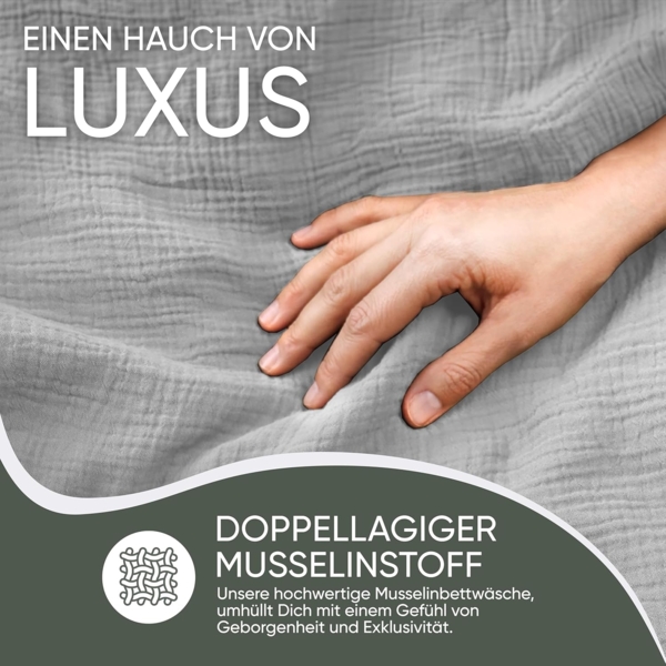 jilda-tex Bio-Bettwäsche Musselin Medina 100% Bio-Baumwolle Knitterlook Bügelfrei Uni Made in Green (Hellgrau, 135x200 + 80x80 cm) Bild 4